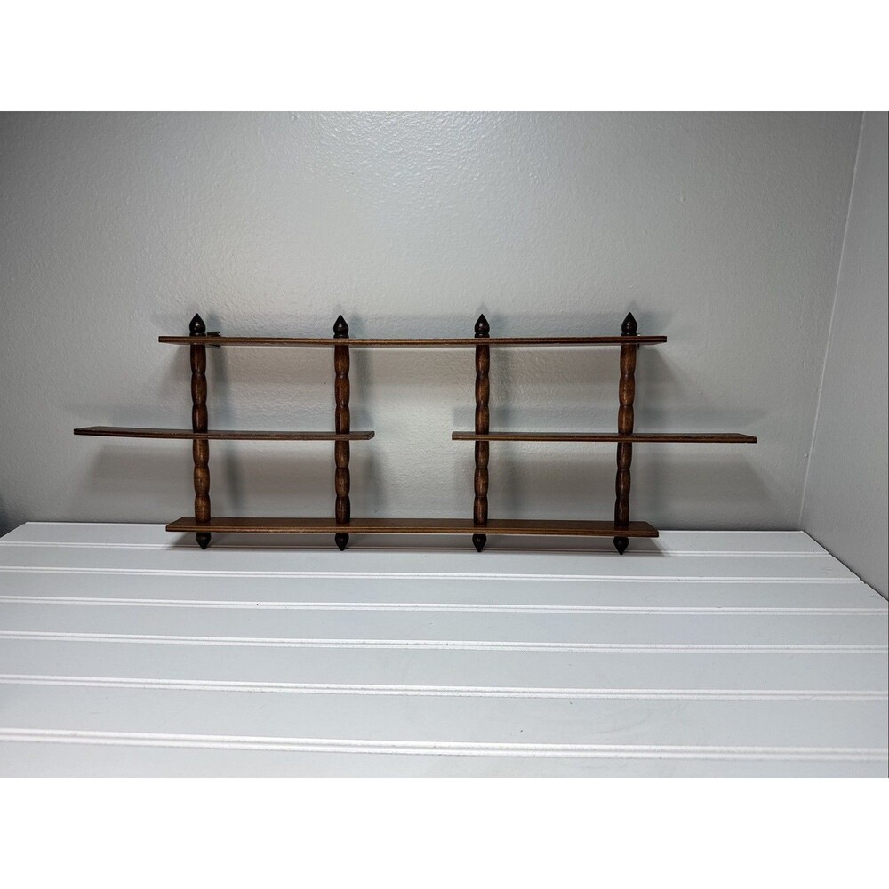 Vtg MCM Wooden Spindle Wall Display Shelf Trinket Knick Knack 24.5 X 9"x 2ish”
